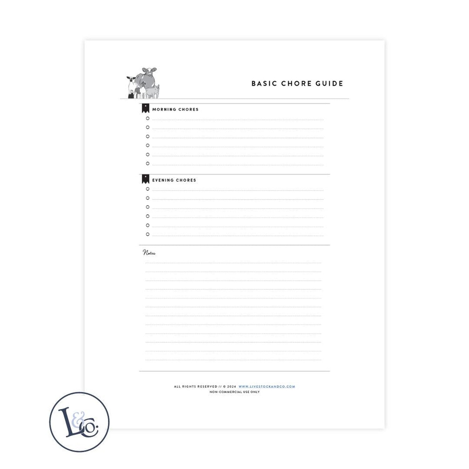 Custom Made Chore Guide - Basic Stock Show Livestock - Livestock &amp; Co. Boutique